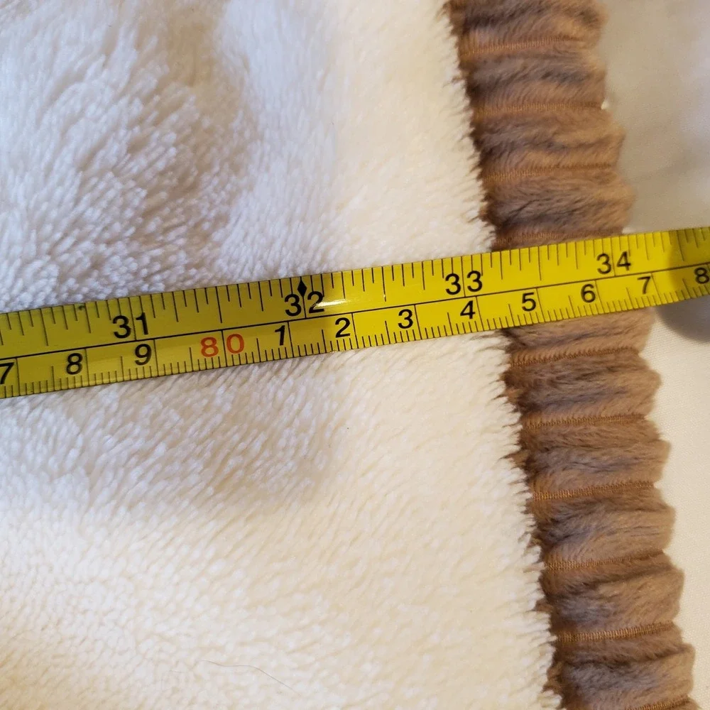 Chick Pea Plush Beige Ivory Cream Brown‎ Ribbed Trim Baby Blanket